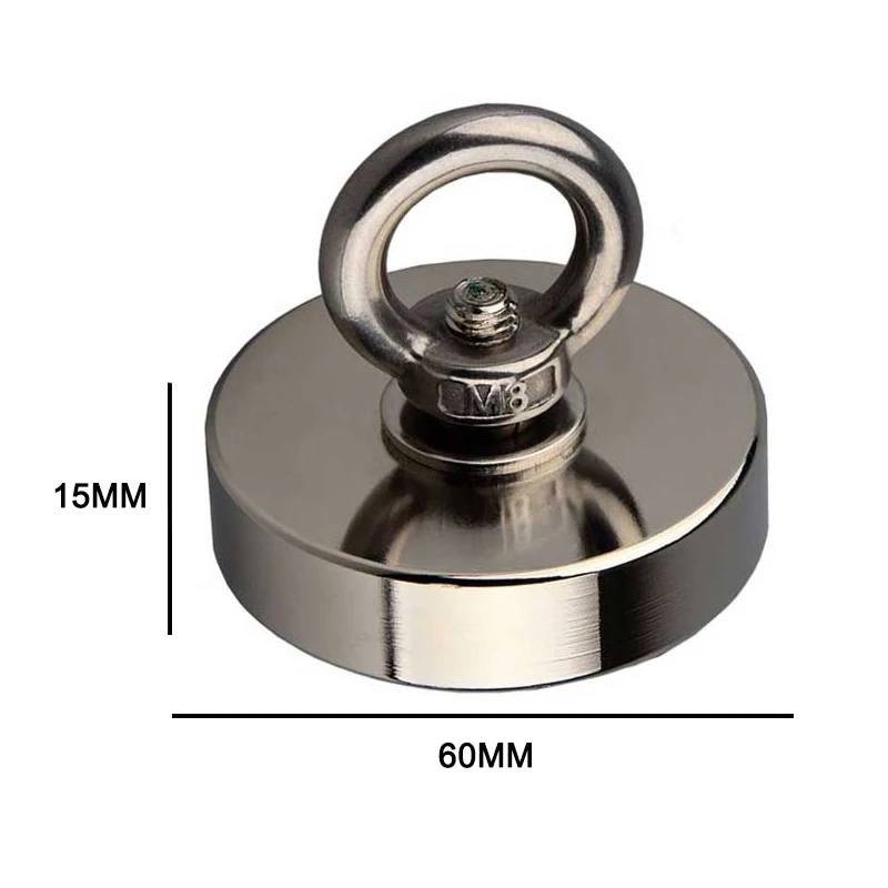 MUTUACTOR dubbele kant gecombineerd 600 kg verticale magnetische neodymium Kracht Vissen Magneet met oogbouten,Vind de kracht van de schat in de rivier