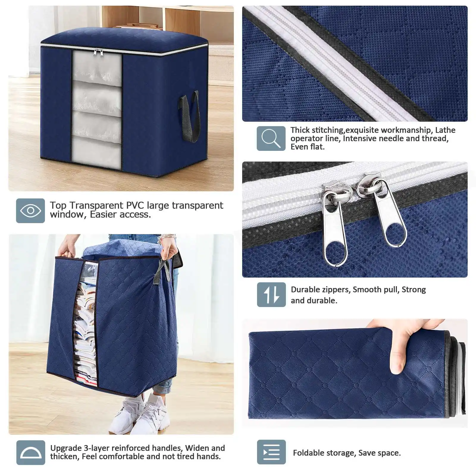 Zipper Clothes Quilt Storage Boxes Organizer Box Dustproof Storage Bags  Sorting Pouches Clothes Closet Container Home 6Packs