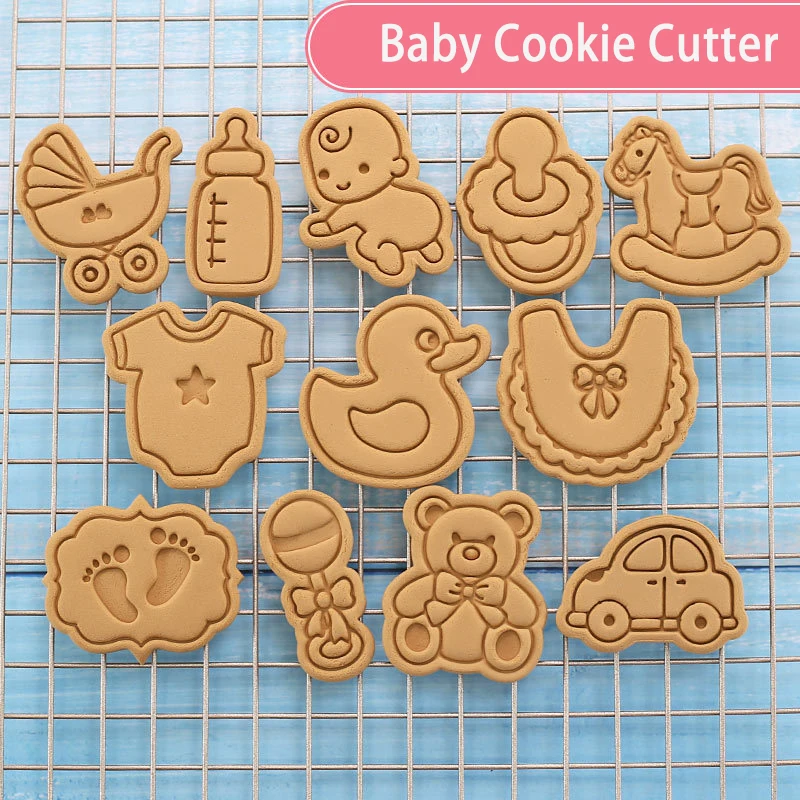 Baby Them Plastic Baking Mold Kitchen Biscuit Cookie Cutter Pastry Pressing 3D Baby Stroller Cloth Fondant Cake Decorating Tools