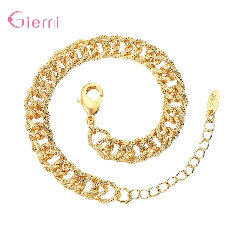 Boho 925 Sterling Silver Link Chain Bracelets For Man Women Gold Color Jewelry DIY Oval Chain Adjustable Gifts Bijoux