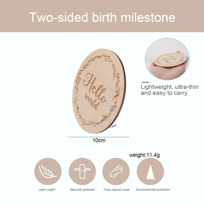 5pcs Baby Milestone Cards Double Sided Wooden Birth Milestone Photo Props Birth Monthly Recording Cards Newborn Birthday Gifts