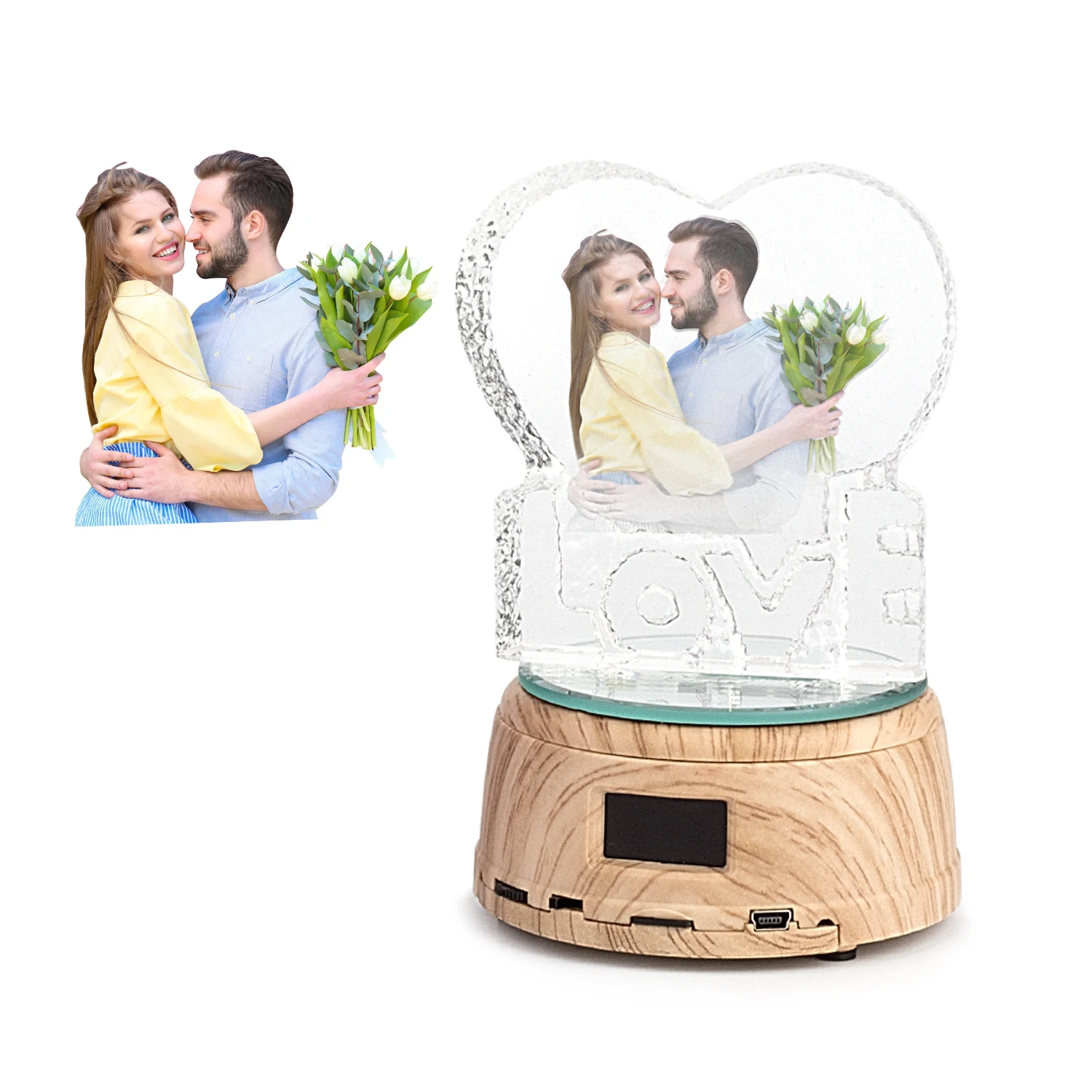 

Custom Love Photo Text 3D LED Display Night Light Crystal Photo Music Player Jewelry Rotating Monitor Stand, Family Lover Gift