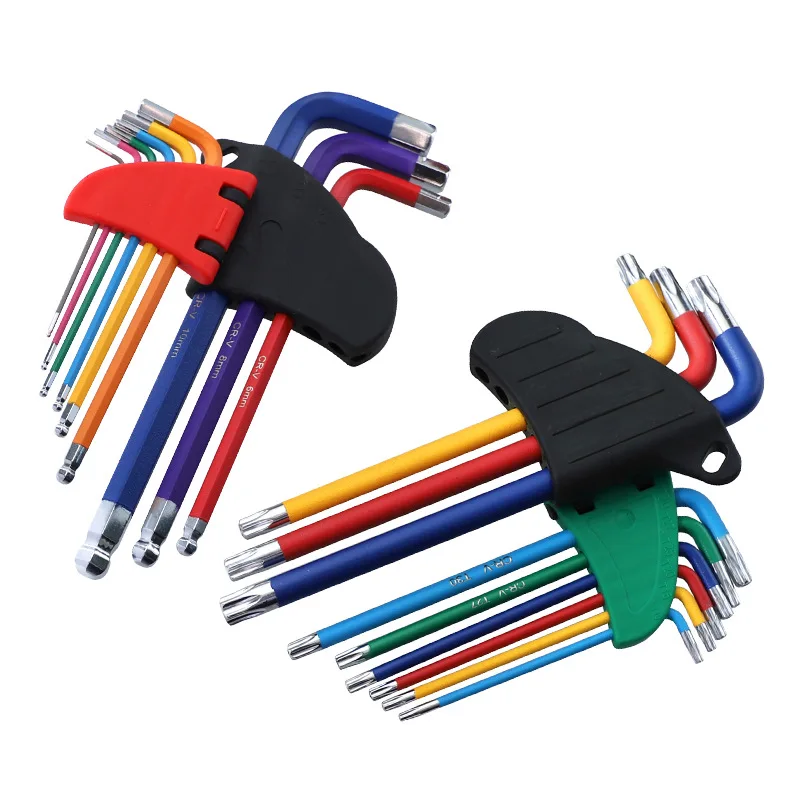 Juego de llaves en forma de L para bicicleta, herramientas de mano de 9 piezas, 1,5mm-10mm, codificadas por colores, llave Allen hexagonal, Torque largo, métrico, con manga