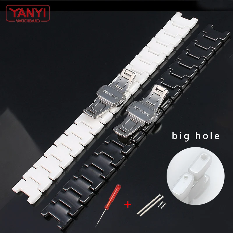 Notch Ceramic watchband 16-10mm 20-11mm 20-12mm watch strap for gc women man wristwatches band use  screw bar Butterfly buckle