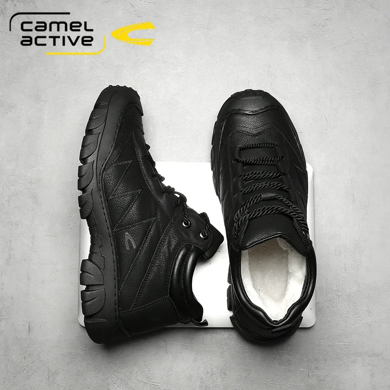 Camel Active Men Boots Winter with Fur Warm Snow Boots Men Winter Work Casual Shoes Sneakers High Top Rubber Ankle Boots