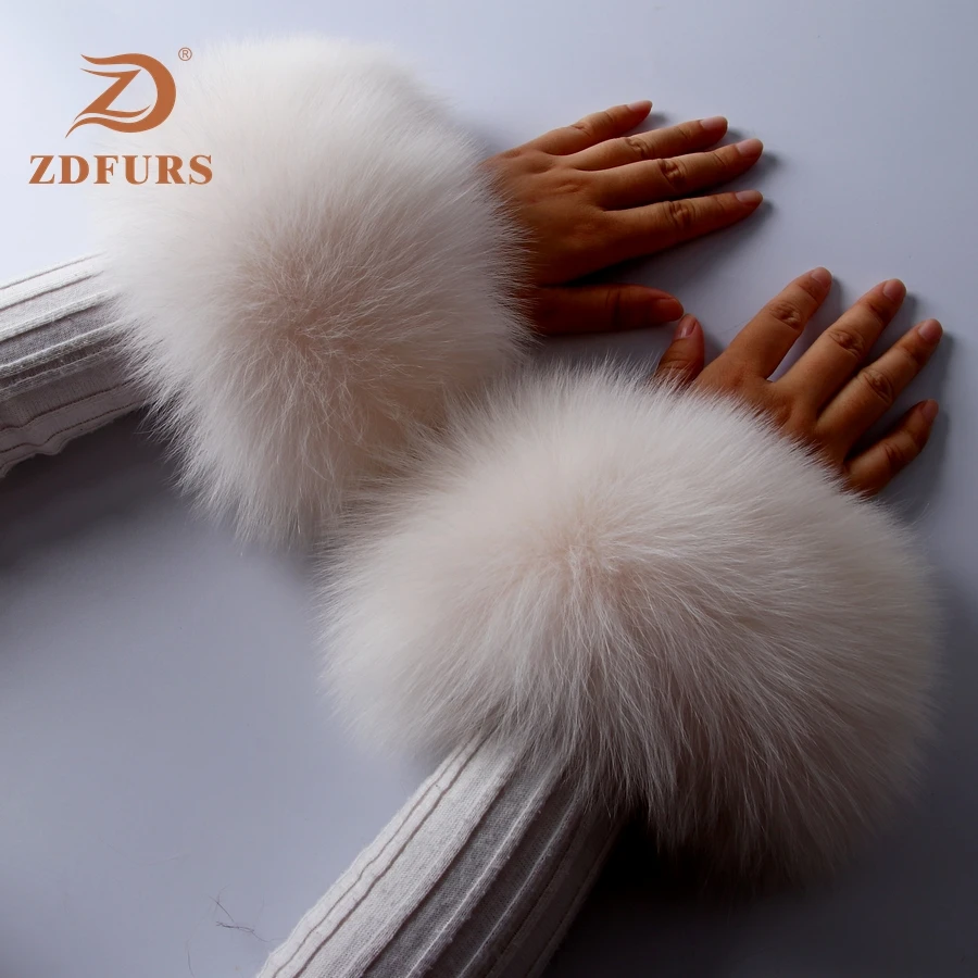 ZDFURS * High Quality Fox fur Cuffs Hot Sale Wrist Warmer Genuine Fox Fur Cuff Arm Warmer Lady Bracelet Real Fur Wristband Glove