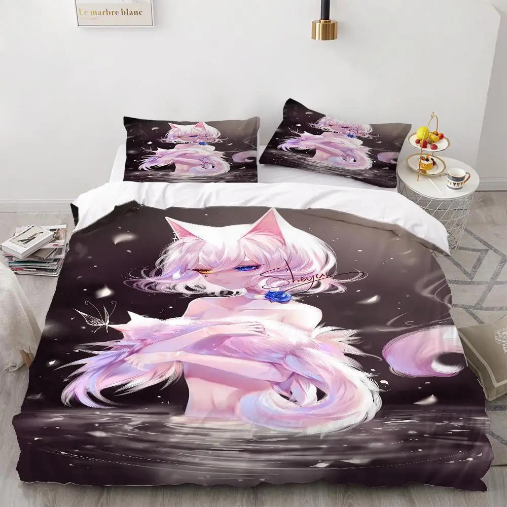 

2/3 Pieces Fox Sexy Girl Bedding Set Japan Anime Duvet Cover For Bedroom Luxury Cover Set 3D Print Cartoon Girl Bed Quilt Cover