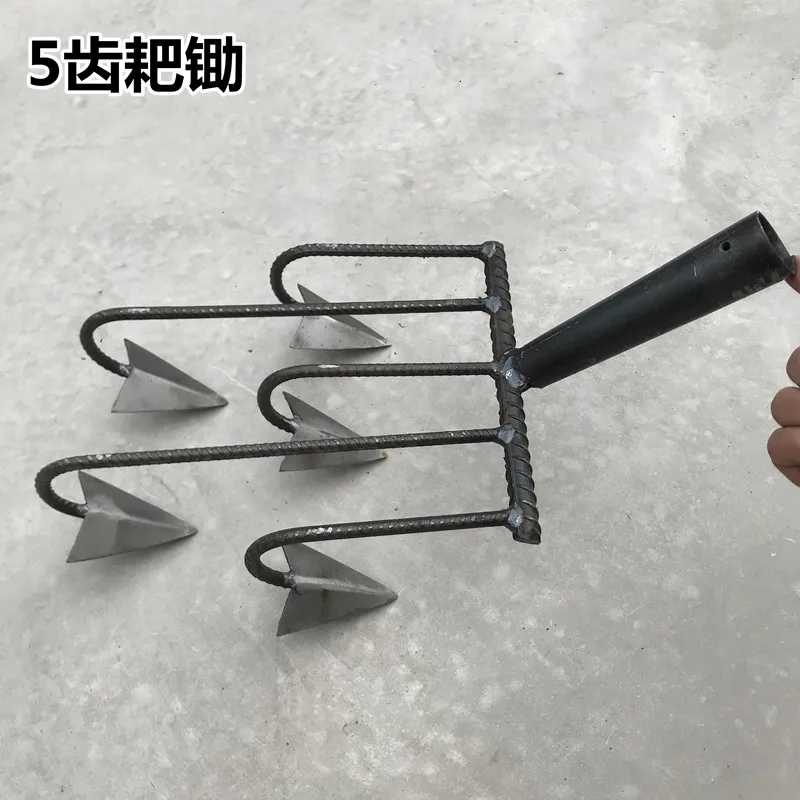 Soil loosening rake, hoe, soil turning hoe, toothed all-steel vegetable growing tool, five-tooth rake, wasteland loosening tool