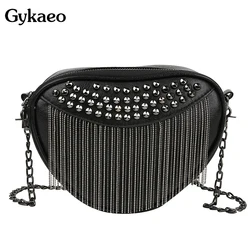 Borsa a tracolla nera stile Punk Lady Fashion Chains Rivet Crossbody Bags for Women Small nappa Messenger Bags borsa a tracolla femminile