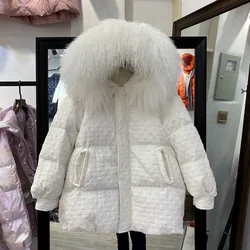 Chaqueta de plumón con cuello de piel de cordero Real para mujer, abrigo cálido, grueso, suelto, coreano, moda de invierno, 2021