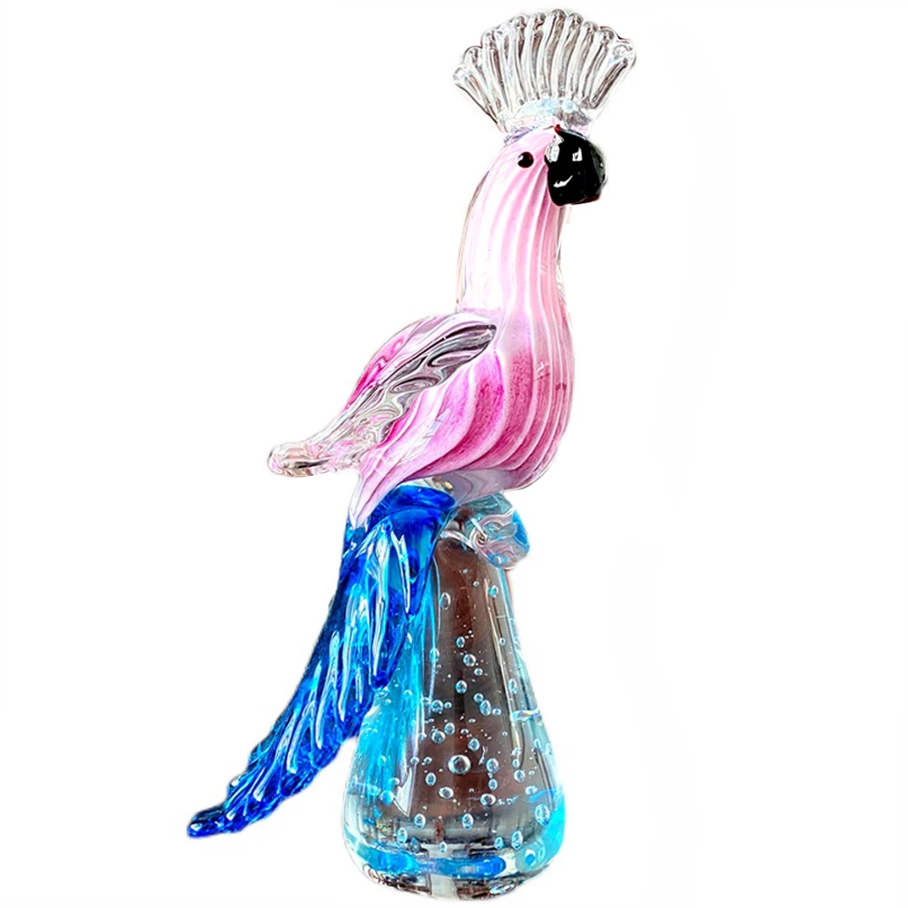 

Lovely Glass Hand Blown Pink Parrot Figurine Crystal Animal Sculpture Ornament Fengshui Paperweight Table Decor Home Decor