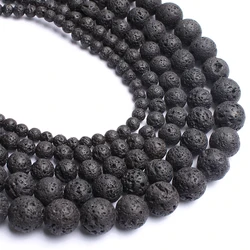 4MM-14MM Natural Black Lava Stone Volcanic Rock Round Beads For Needlework Jewelry Making DIY Bracelet Necklace Accessories 15''