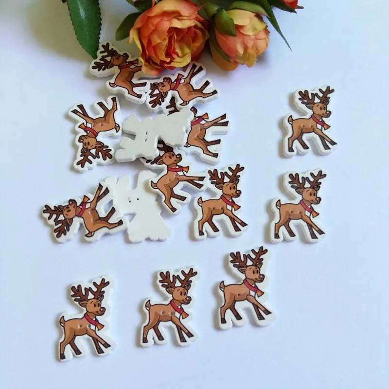 40 sztuk Christmas deer przyciski 2 otwory drukowanie drewniane guziki dekoracyjne boże narodzenie Scrapbooking akcesoria do szycia