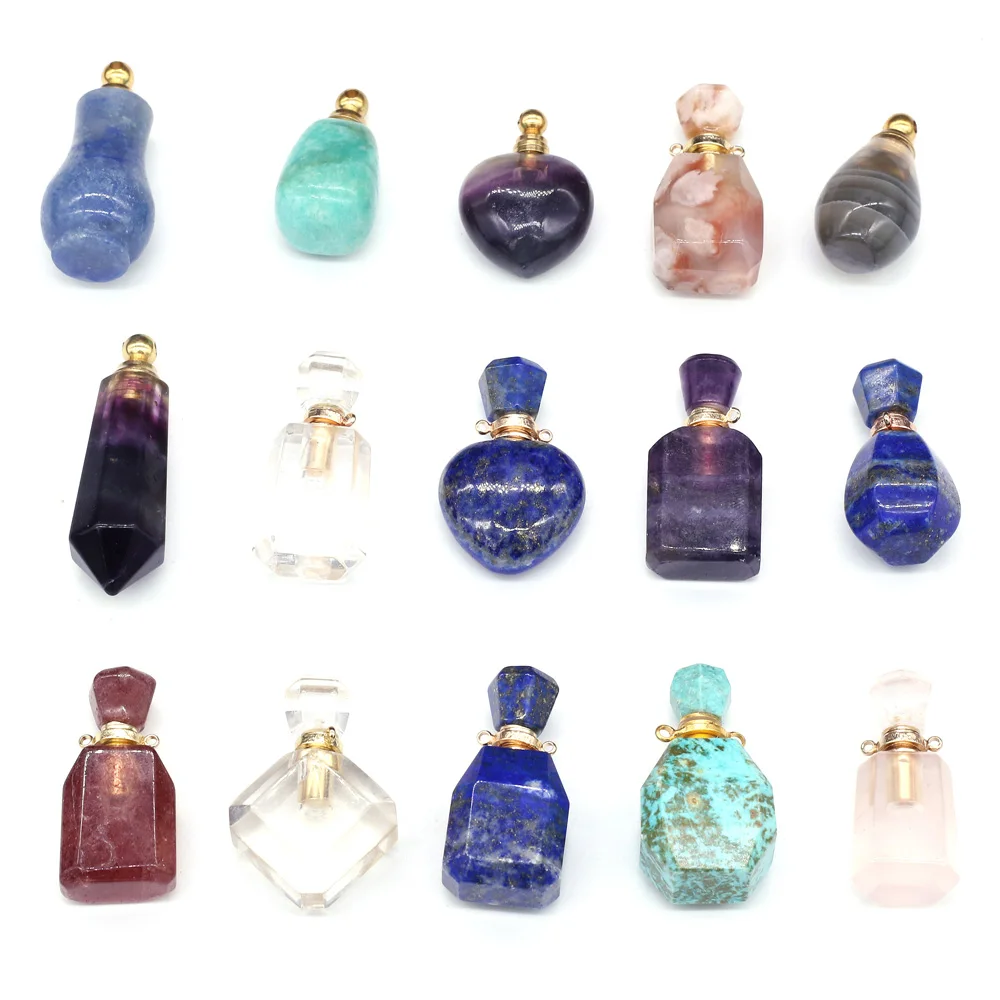 Perfume Bottle Pendant Irregular Natural Semi-precious Charms Section Necklace Pendant For Jewelry Making Accessory