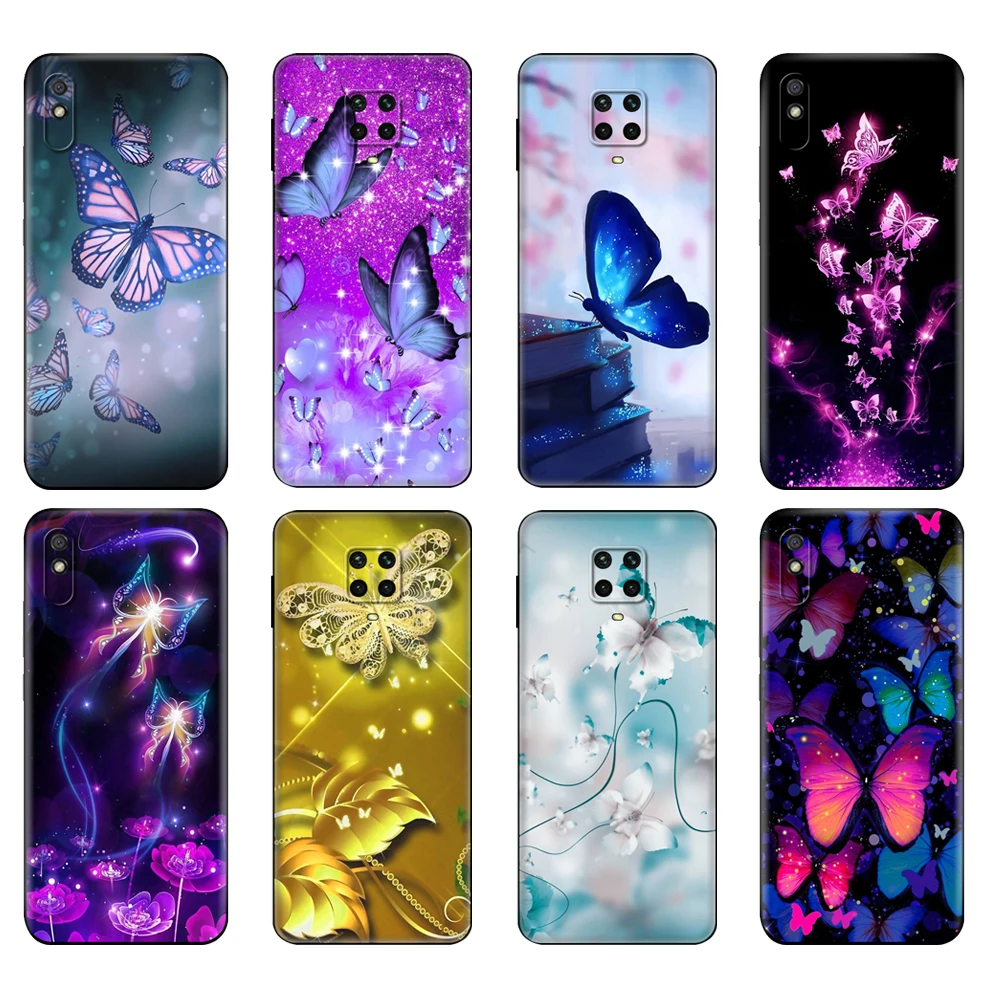 Black tpu Case For Xiaomi Redmi 7A 8 8A 9 9A 9C Case Redmi Note 8T 8 Pro T Note 9 9S 9 Pro Case Beautiful Butterfly