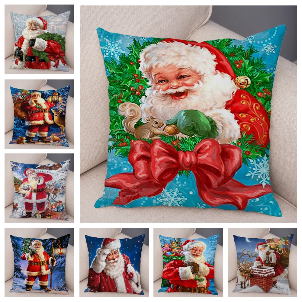 

Merry Christmas Santa Claus Cushion Cover Decor Cute Cartoon Pillow Case Plush Pillowcase for Children Room Sofa 45x45cm