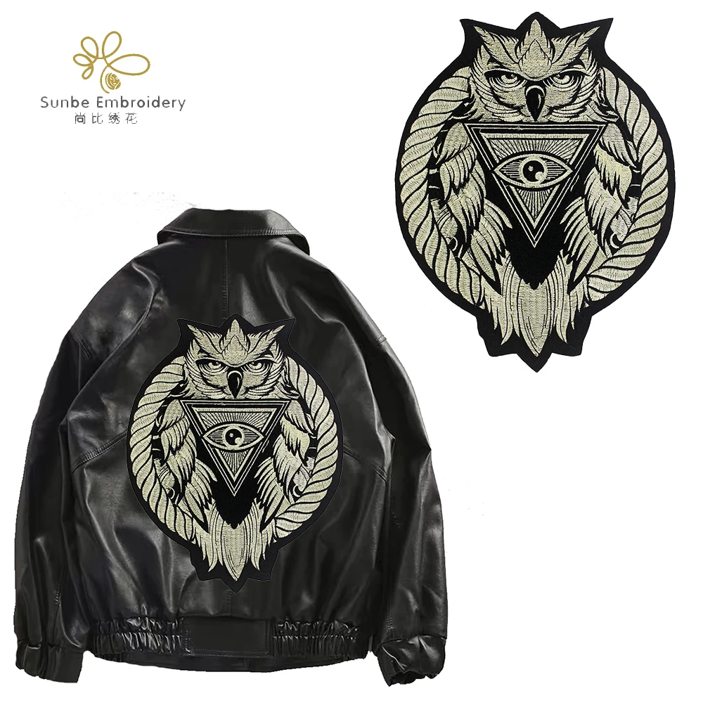 Owl Head Eye Patches Motorcycle Biker Emblem for T-shirt Garment Decoration Embroidery Applique Iron on Badge