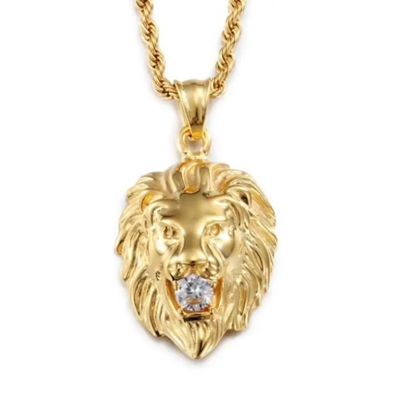 Fashion Personality Animal Lion Head Gold Color Personality Domineering Pendant Necklace for Men Trend Hip Hop Street Jewelry