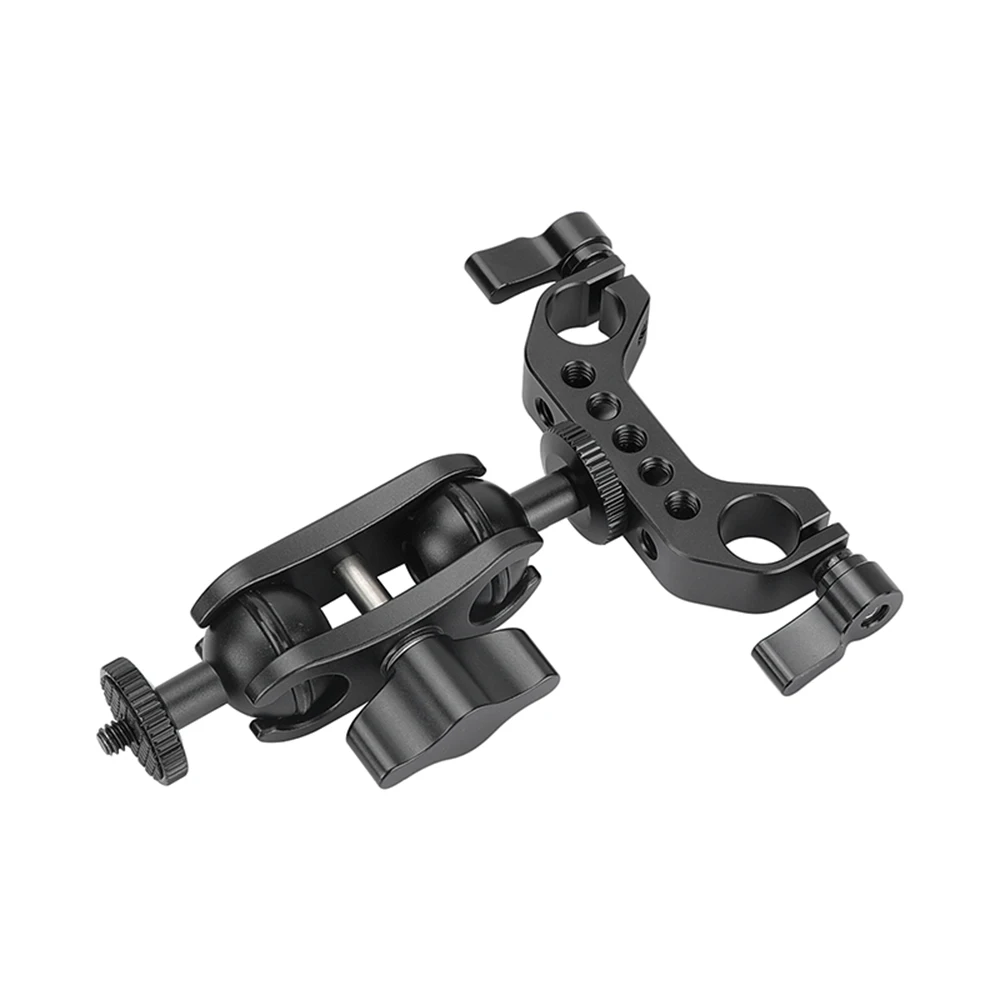 CAMVATE-abrazadera de doble varilla de 15mm, adaptador de brazo mágico de cabeza esférica ajustable de 1/4 "-20, para montaje de Monitor/LED/linterna/luz de vídeo