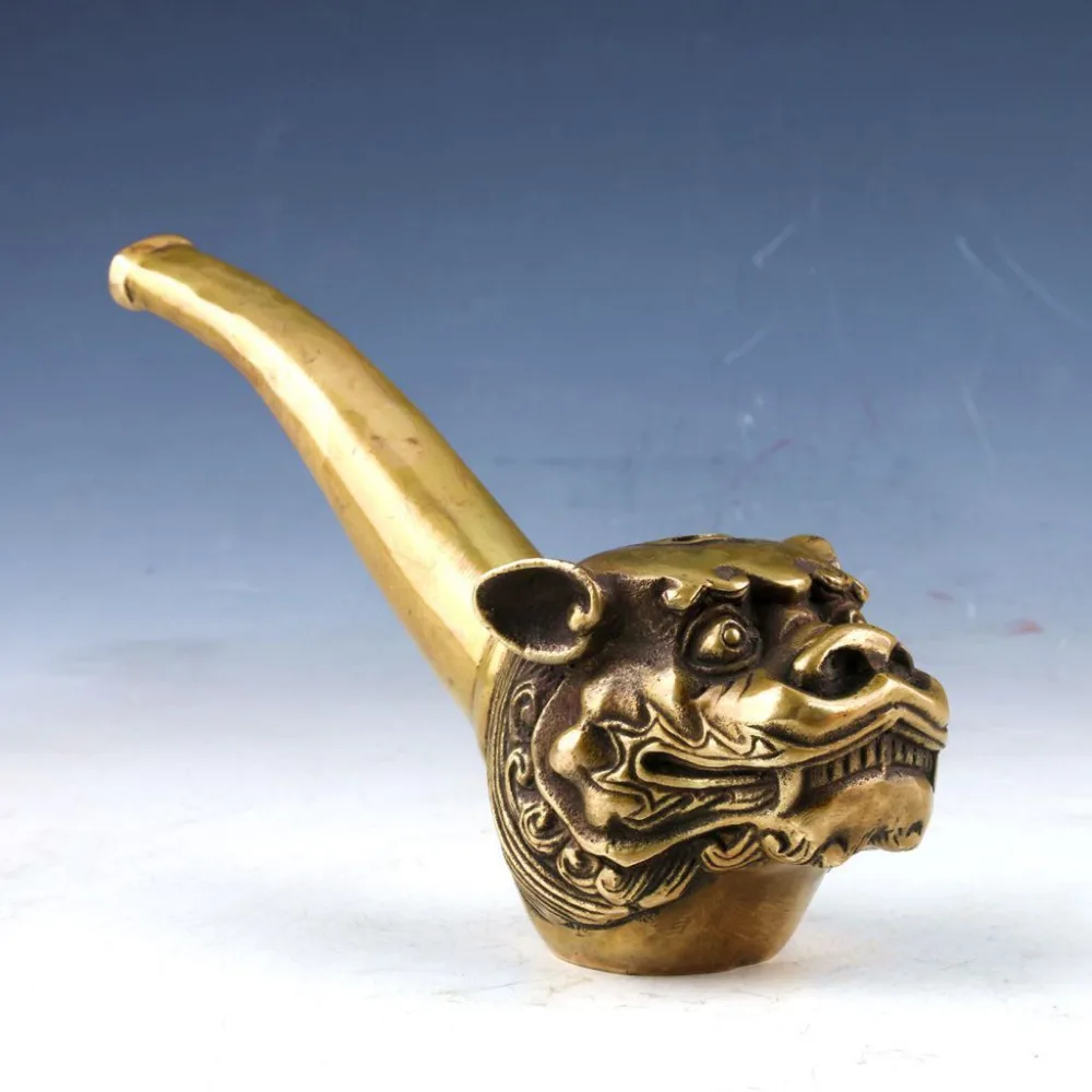 Chinese Pure brass Hawk eagle Bird head Tobacco pouch pipe Smoking Tools.