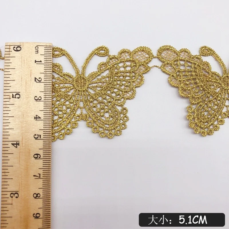 High Quality Golden Butterfly  Cotton Embroidered Lace Sewing Furnishing Garment Accessories DIY Handmade Craft Materials