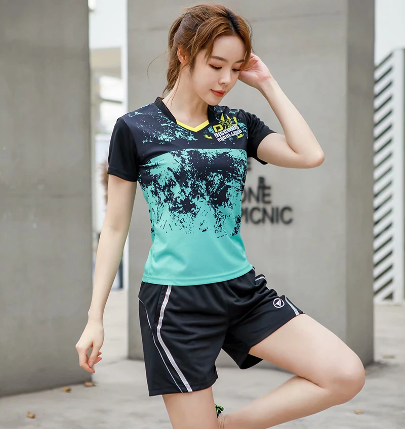 Women Tennis Shirt + Shorts Set , Youth Badminton Jerseys + Shorts Suits, Girls Table Tennis T-shirts Clothes, Outdoor Sport Kit