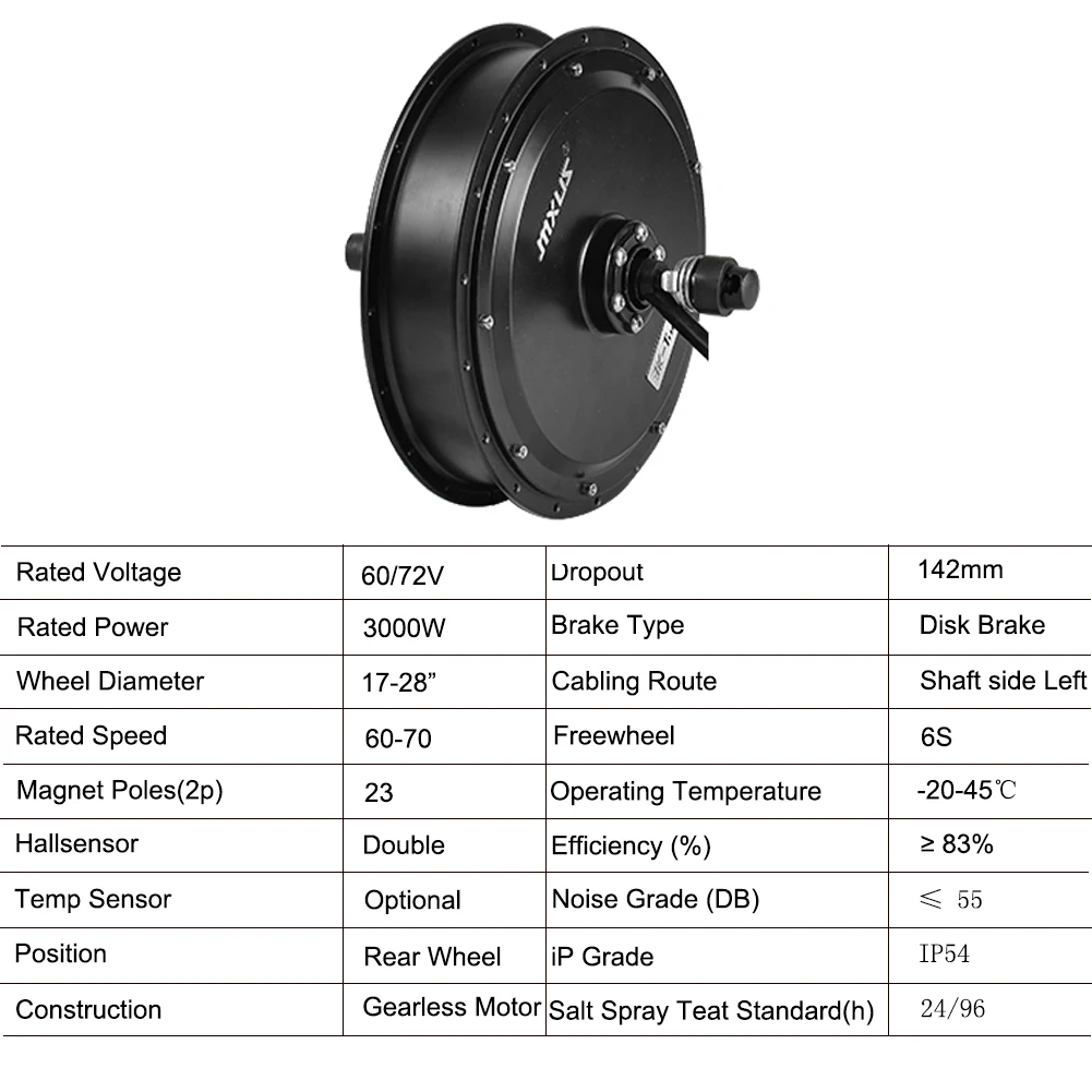 Electric Bicycle Rear Wheel Motor, E-bike Conversion Kit, Brushless Hub Motor, Mountain Dirt Bike Motor, MXUS V3, 72V, 3000W