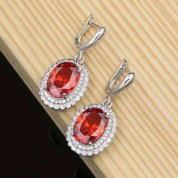 Drop Earrings With Red Cubic Zirconia Stone 925 Silver Jewelry Earrings For Bridal Wedding Jewelry For Women Dropshipping