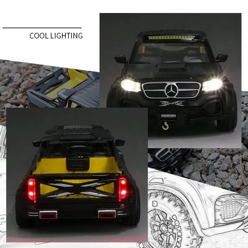 1:28 X-Class 6*6 Tyre Alloy Pickup Car Model Diecasts Toy Metal Off-road Vehicles Car Model Simulation Collection Kids Toys Gift