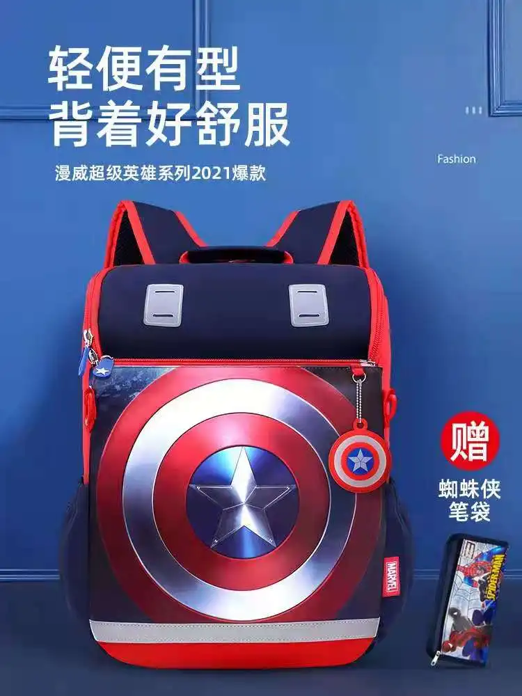 Original Disney Schule Tasche Für Junge Grundschule Student Schulter Orthopädische Rucksack Spinne Iron Man Captain America Mochila