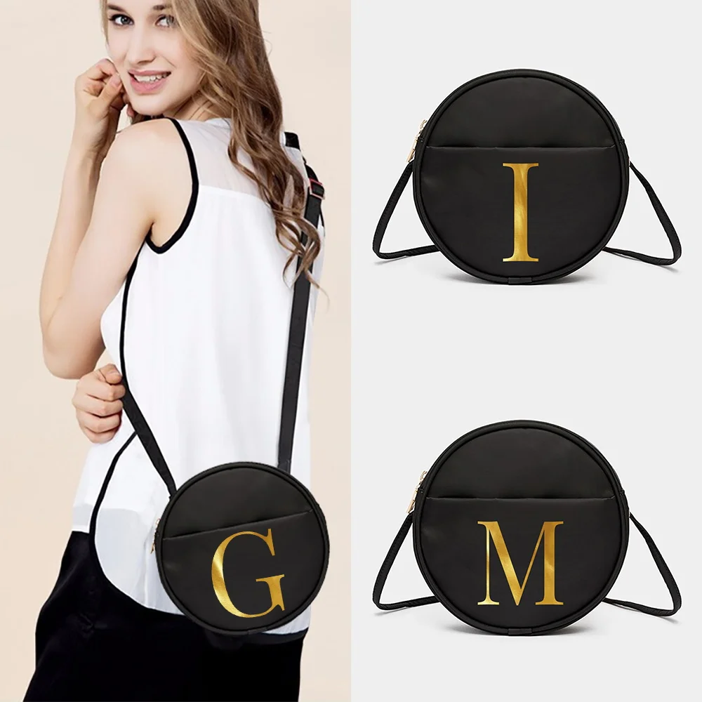 Fashion Round Womens' Messenger Bag Letter Pattern Printed Crossbody Bag Messenger Shoulder Mini Makeup Finishing Bags of Women