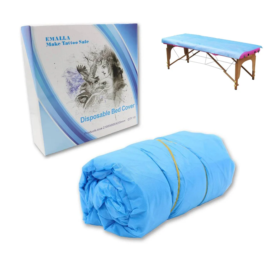 10 unids/caja sábanas desechables azules cubierta para mesa de tatuaje suministro 210*90*20cm cubiertas de plástico impermeables bolsas para cama de tatuaje