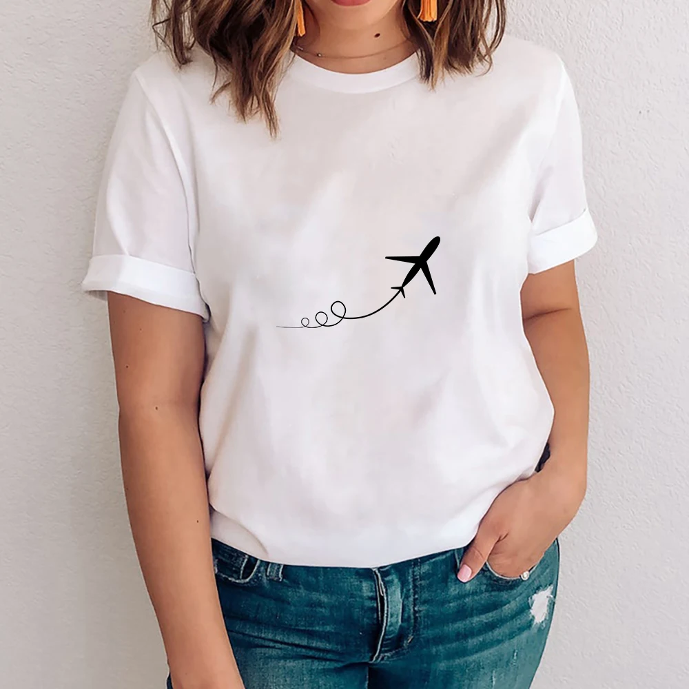 

2021 Flight Harajuku T Shirt Airplane Graphic Tees Women Clothes Summer Tops Tshirts Women Travel Lover Print Tee Shirt