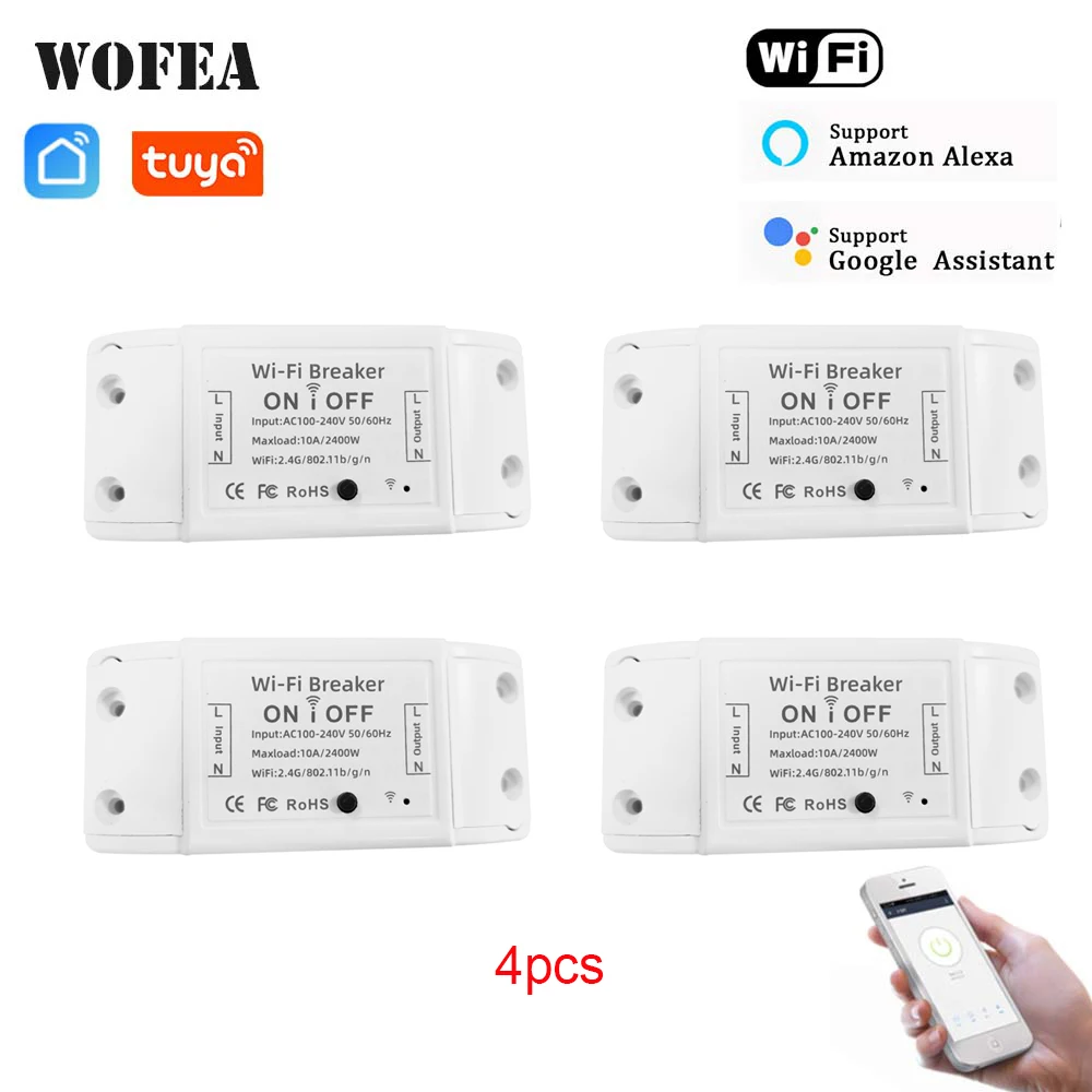 

WOFEA WiFi Smart Light Switch Universal Breaker Timer Smart Life APP Wireless Remote Control Works with Alexa Google Home 4pcs