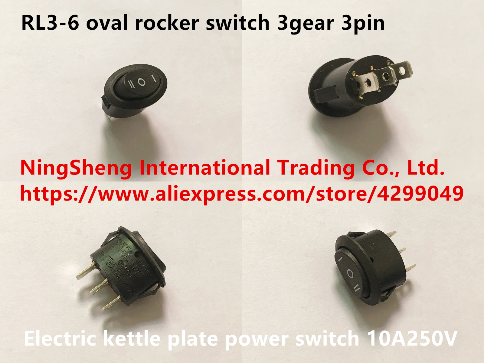 Original new 100% RL3-6 oval rocker switch 3gear 3pin electric kettle plate power switch 10A250V