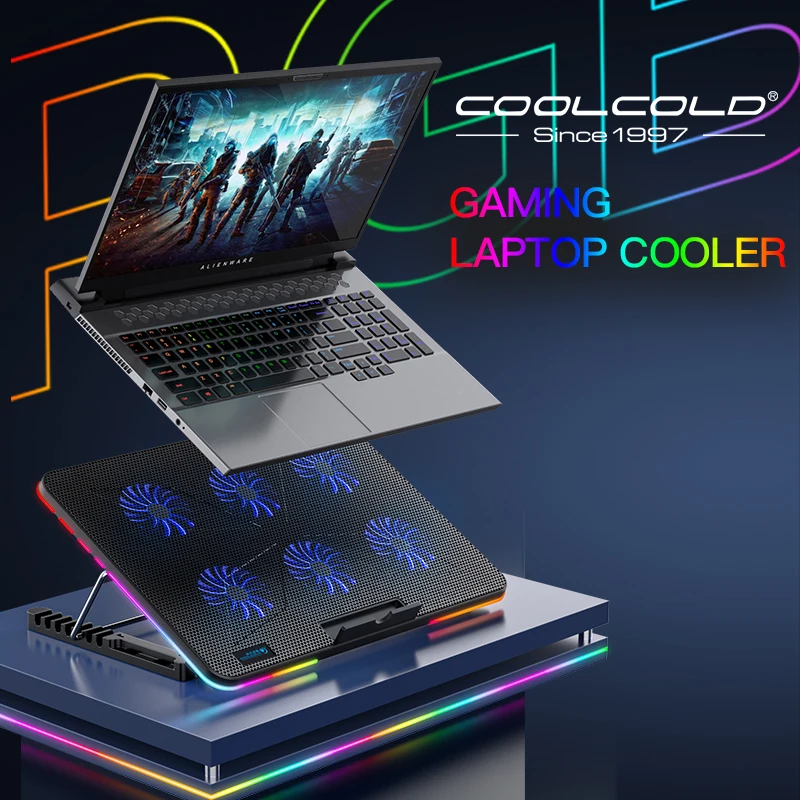 Coolcold Modieuze Laptops Cooler Cooling Pad Rgb 6 Fans Gaming Cool Stand Compatibel Met Notebook Pc Computer