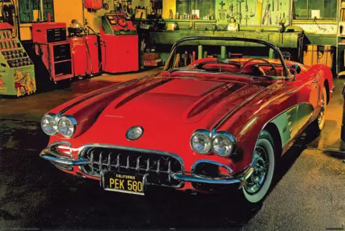 Corvette Vintage 1958 American Classic Muscle Car Wall Sticker Silk Poster Art Light Canvas Home Decoration