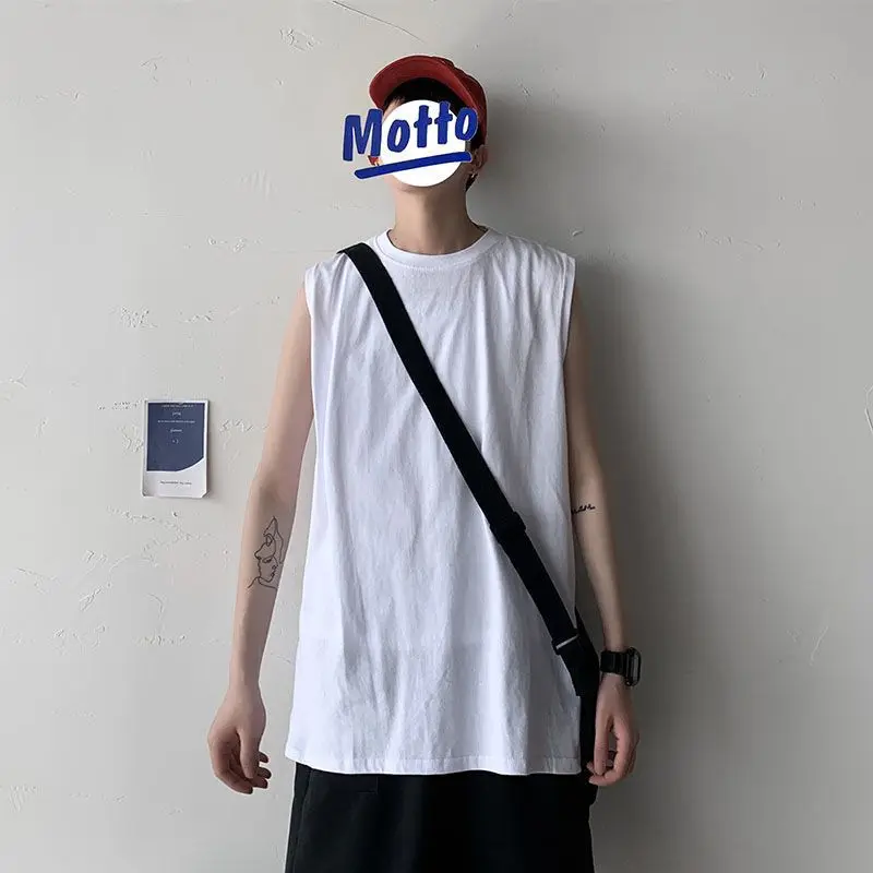 Men's Vest Summer Trend All-match Solid Color Boys Causal Sports Running Fitness Loose Sleeveless Basketball Breathable T-shirt