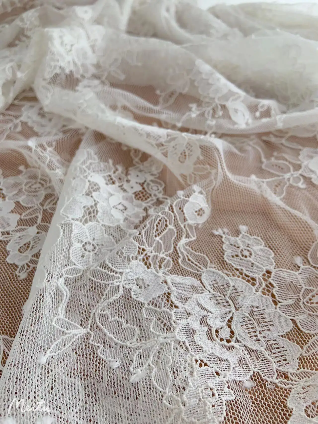 Ivory Mesh Lace Fabric Rose Tulle Embroidery Retro Floral Gauze for Home Decor,Party Sexy Clothing DIY,Wedding Dress,Curtain