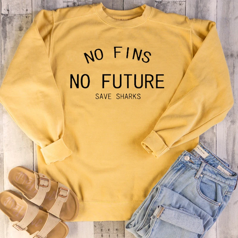 Girl Autumn Tops No Fins No Future Sweatshirt Save Sharks Hoodies  Dropshipping Women Protect Ocean Pullover Tumblr Shirts