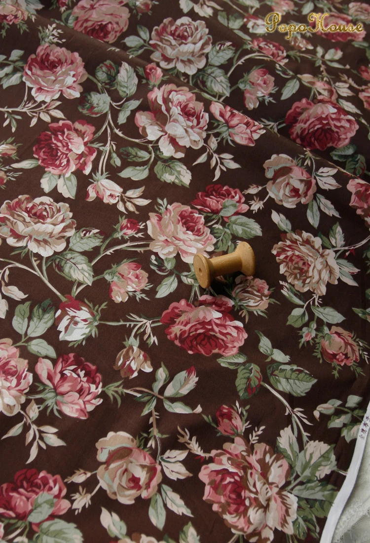 160x50cm Dark Coffee Camellia Twill Cotton sewing Fabric Making Dress Clothing Cloth 180g/m