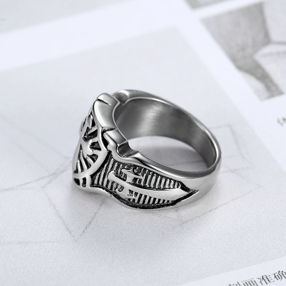 Free Shipping  Punk 316L Stainless Steel Armor Shield Knight Templar Crusade Cross Sword Ring Medieval Signet Men\'s Rings