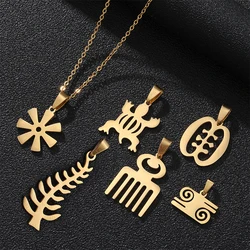 African Traditional Symbol Pendant Necklaces for Stainless Steel Gold/Steel Color Africa Adinkra Gye Nyame Ethnic Jewelry Gifts