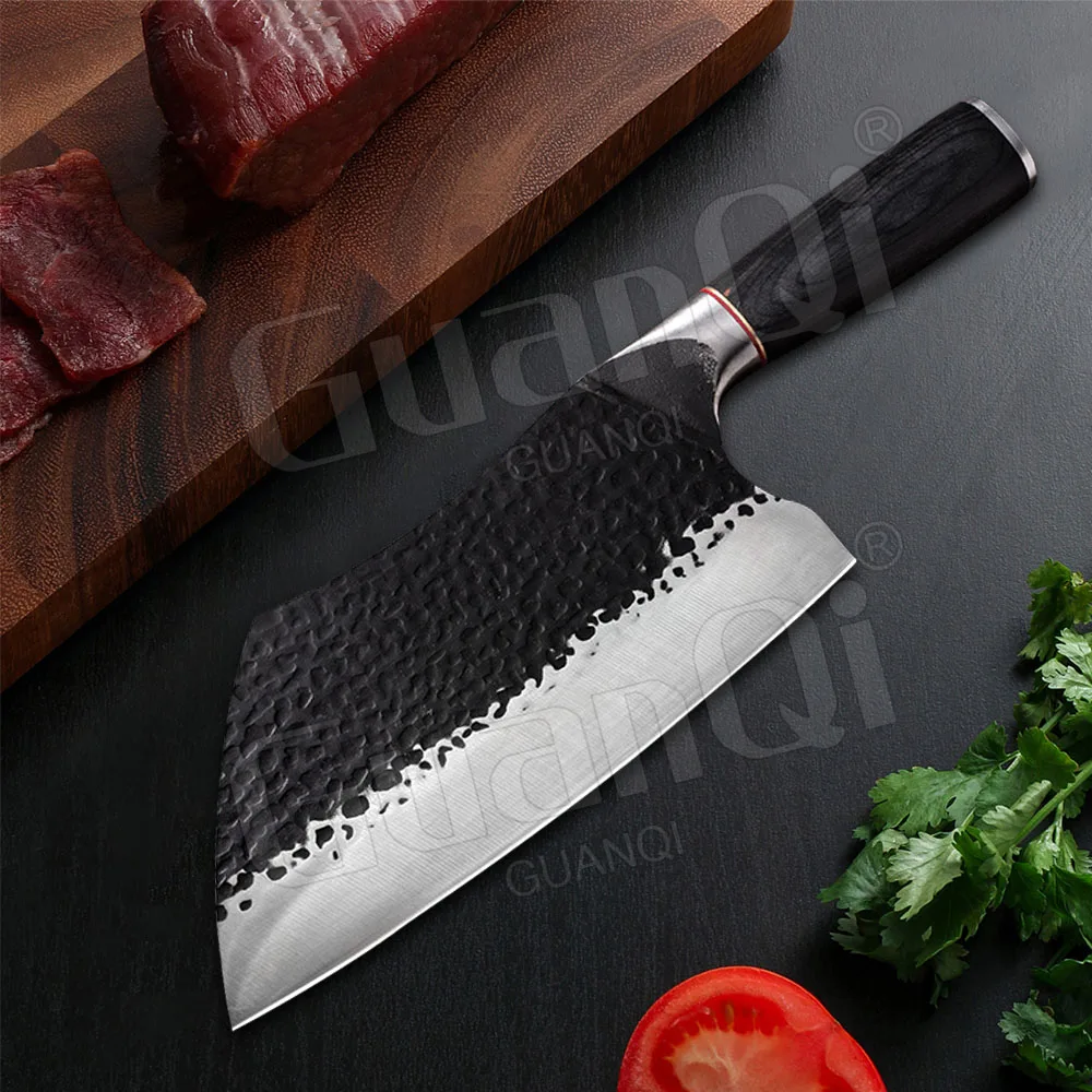 8 inch Butcher Knife Full Tang Handmade Forged Chef Knife Wide Blade Chopping Knife Stainless Steel Slicing Cooking Knife