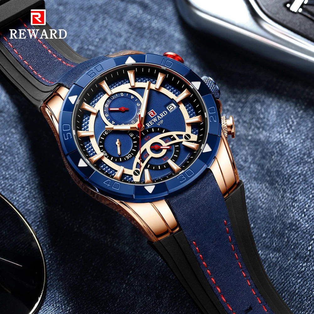 REWARD Fashion Blue Men Watches Chronograph Top Brand Luxury Waterproof Quartz Watch Men 2023 New Big Dial Sport Wrist Watch