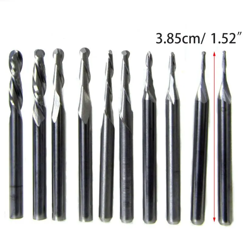 Imagem -02 - Carboneto Bola Nariz Fresa Gravura Roteador Bit Solide Carboneto Hotselling 63hf 10 Peças 1.5 2.0 2.5 3.175 mm