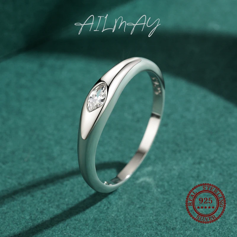 Ailmay Sparkling Clear Zircon 100% 925 Sterling Silver Minimalist Finger Ring For Women Minimalist Fine Jewelry 2021 New Style