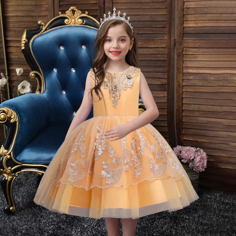 European and American High-grade Princess Dress Birthday Party EmbroideryBaby Baptist Dress Summer Formal Wedding Dress