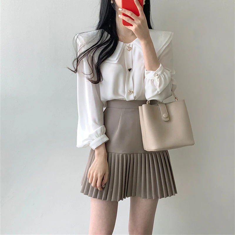 BL3252 New 2023 Spring Summer Women\'s Blouses Fashionable Elegant Office Buttons Oversized Korean Style Wild Pink Shirts Tops