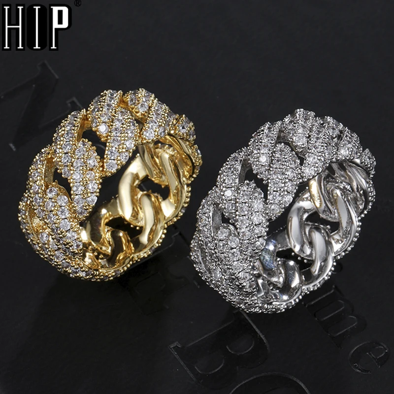 HIP Hop Classic CZ Cuban Prong Ring Gold Silver Color Iced Out Zircon Charm Ring For Men Women Jewelry Size 8-10